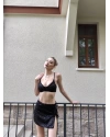 Siyah Payetli Crop Etek Takım