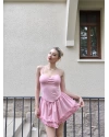 Pembe Askılı Fırfırlı Volan Elbise