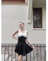 Siyah Garnili Fiyonk Mini Elbise
