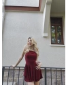 Bordo Askılı Şortlu Elbise