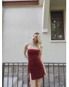 Bordo Straplez Tasarım Elbise
