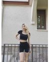 Siyah Kısa Kollu Tayt Takım