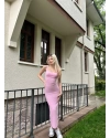 Pembe Kare Yaka Uzun Basic Elbise