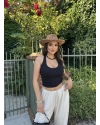 Siyah Boyundan Geçirmeli Fitilli Crop