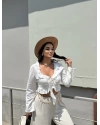 Beyaz Ön Bağlamalı Bluz