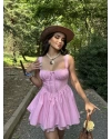Pembe Dantel Detay Askılı Prenses Elbise