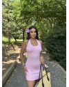 Pembe Boyundan Geçirmeli Basic Elbise