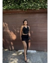 Siyah Degaje Yaka Dantelli Etek Takım