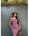 Gül Kurusu Madonna Yaka Mini Elbise