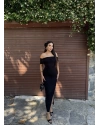 Siyah Madonna Yaka Uzun Basic Elbise