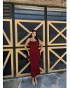 Bordo Askılı Çan Elbise