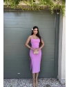 Pembe Sırt Detay Uzun Elbise