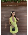 Sarı Boyundan Geçirmeli Drapeli Mini Elbise