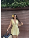 Sarı Omuz Büzgü Şortlu Elbise