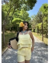 Sarı Askılı Bluz Şort Takım