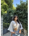 Beyaz Bağlamalı Crop Bluz