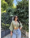 Haki Bağlamalı Crop Bluz