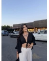 Siyah Bağlamalı Crop Bluz