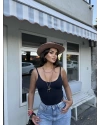 Siyah Çift Kat Askılı Bodysuit