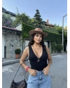 Siyah V Yaka Dantel Detay Büstiyer
