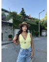 Sarı V Yaka Dantel Detay Büstiyer