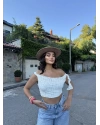 Beyaz Tek Omuz Dantel Detay Crop