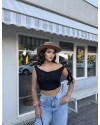Siyah Tek Omuz Dantel Detay Crop