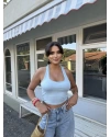 Mavi Boyundan Geçirmeli Crop