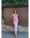 Pembe V Yaka Uzun Premium Elbise