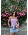 Pembe Straplez Büzgü Detay Crop
