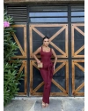 Bordo Kare Yaka Tasarım Uzun Elbise