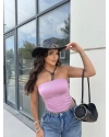 Pembe Straplez Basic Brshk Crop
