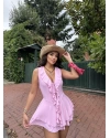 Pembe Şortlu Fırfırlı Mini Elbise