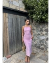 Pembe Halter Yaka Büzgülü Elbise