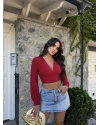 Kırmızı V Yaka Sandy Bluz