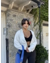 Beyaz Fermuarlı Crop Hırka
