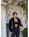Siyah Fermuarlı Crop Hırka