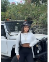 Beyaz Oversize Crop Sweatshırt