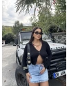 Siyah Düğme Detay Triko Bluz
