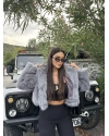 Gri Kapüşonlu Crop Kürk
