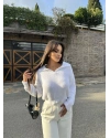 Beyaz Polo Yaka Yumoş Kazak
