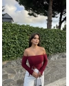 Bordo Madonna Yaka Büzgülü Crop