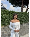 Beyaz Madonnna Yaka Büzgülü Crop