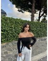 Siyah Madonna Yaka Büzgülü Crop