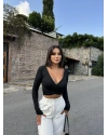 Siyah Kruvaze Yaka Basic Crop