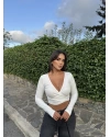 Beyaz Kruvaze Yaka Basic Crop