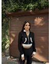 Siyah Tasarım Fermuarlı Crop Hırka