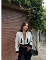 Beyaz Tasarım Fermuarlı Crop Hırka