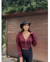 Bordo Premium Crop Sweatshırt