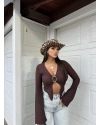 Kahverengi Aksesuar Detay Gofre Crop